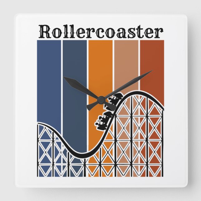 Relógio Quadrado Férias de Verão ao longo do Rollercoaster Retro (Frente)