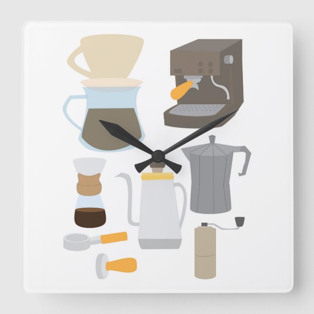 Relógio Quadrado Ferramentas de Cafeteira (Frente)