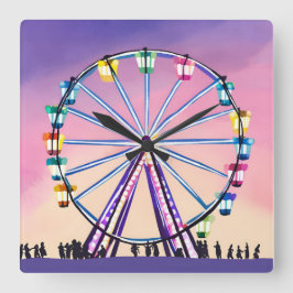 Relógio Quadrado Ferris Wheel Sunset | Linda Aquarela