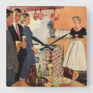 Relógio Quadrado Festa Vintage na Cozinha, Cerveja e Aperitivos