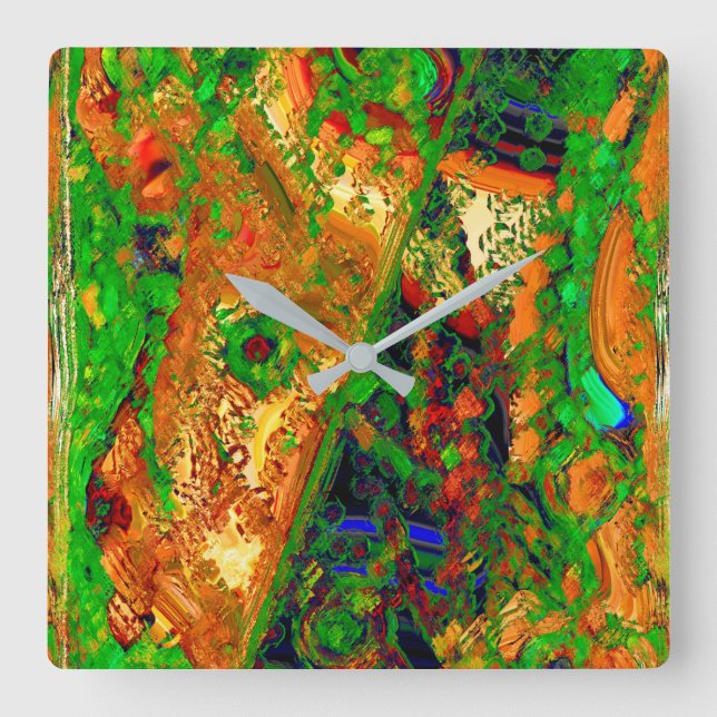 Relógio Quadrado Festas de carnaval ou máscara de tintas, verdes e  (Frente)