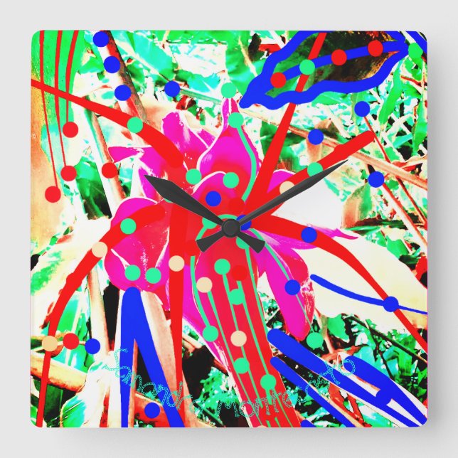 Relógio Quadrado FESTIVE FLOWART Wall Clock #2 (Frente)