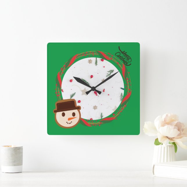 Relógio Quadrado Festivo Snowman Green Christmas (Lar)