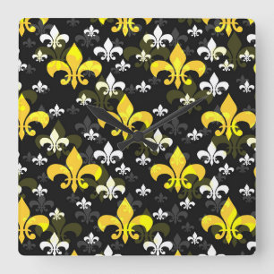 Relógio Quadrado Feur de Lis branco amarelo