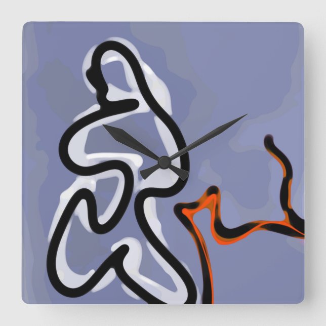 Relógio Quadrado Figura com Feline: Abstrato azul, laranja, B e W (Frente)