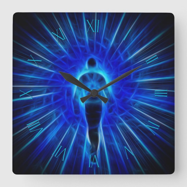 Relógio Quadrado Figura emerge da luz (Frente)