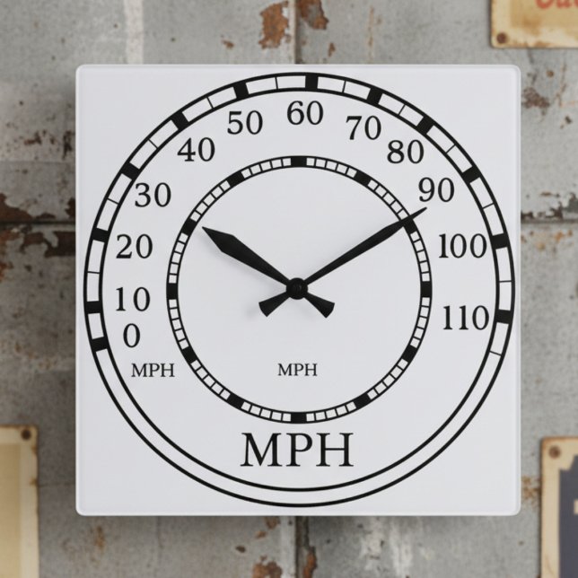 Relógio Quadrado Figuras do indicador de velocidade MPH White Garag (This retro-inspired clock adds vintage charm and functional art. Add your initials!)