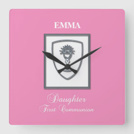 Relógio Quadrado Filha, Primeira Comunhão Silver Chalice