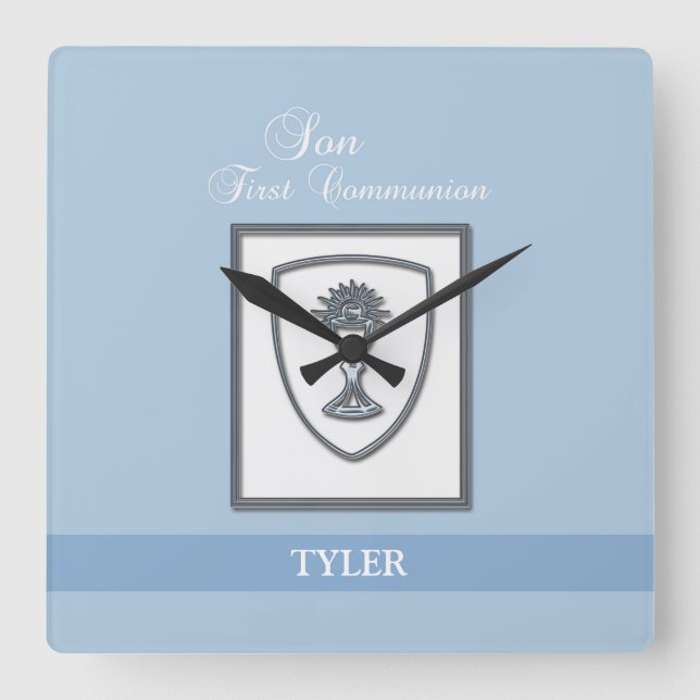 Relógio Quadrado Filho, 1ª Comunhão Silver Chalice (Frente)