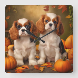 Relógio Quadrado Filhote de Cavalier King Charles Spaniel Outono Ab