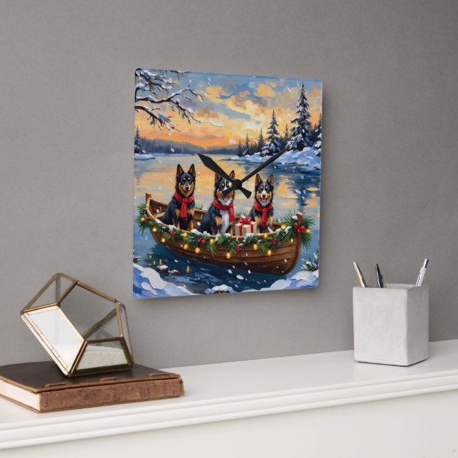 Relógio Quadrado Finnish Lapphund Christmas Boat Holiday (Escritório)