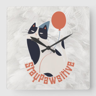 Relógio Quadrado Fique Pawsitivo Gato Smoking Caprichoso Acrílico