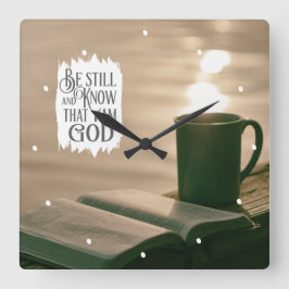 Relógio Quadrado Fique quieto e saiba que sou Bíblia de Deus