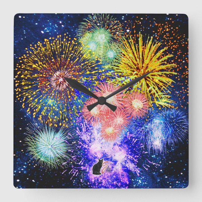 Relógio Quadrado Fireworks Bursts Clock (Frente)