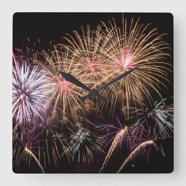 Relógio Quadrado Fireworks Wall Clock (Frente)
