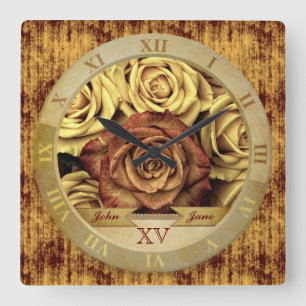Relógio Quadrado Fita elegante bonita do ouro dos rosas amarelos do