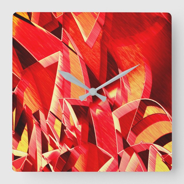 Relógio Quadrado Fita vermelha cratada que simula o movimento (Frente)
