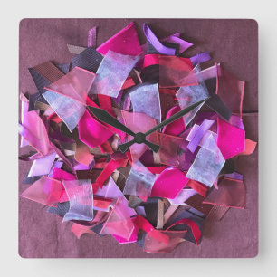 Relógio Quadrado Fitas roxas roxas de efeito 3D moderno