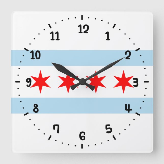 Relógio Quadrado Flag of Chicago, Illinois (Frente)