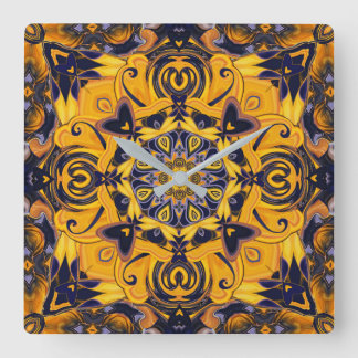 Relógio Quadrado Flame Hearts Blue and Gold Wall Clock