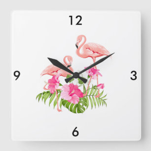 Relógio Quadrado Flamingo Clock