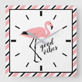 Relógio Quadrado Flamingo Good Vibs Pink Black Square Wall Clock
