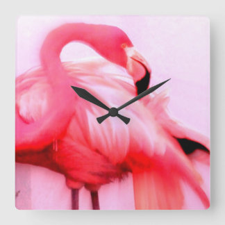 Relógio Quadrado Flamingo Rosa