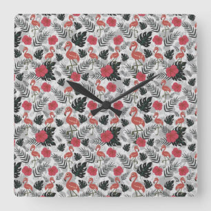 Relógio Quadrado Flamingo seamless pattern with floral background