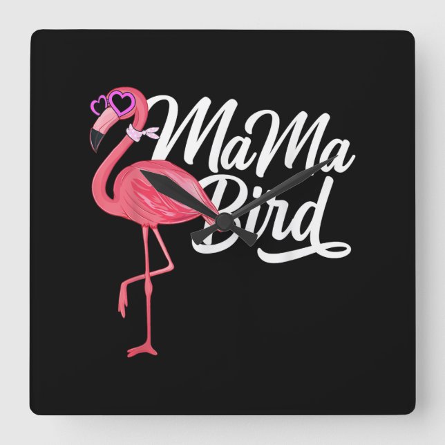 Relógio Quadrado Flamingo Theme Birthday Gift - Mama Bird Flamingo (Frente)