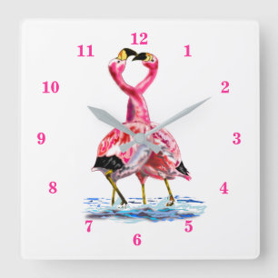 Relógio Quadrado Flamingos Rosa Tango