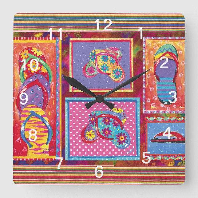 Relógio Quadrado Flip-flop Fun Collage wall clock (Frente)