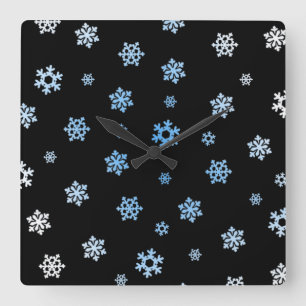 Relógio Quadrado Flocos de neve (Azul e Branco)