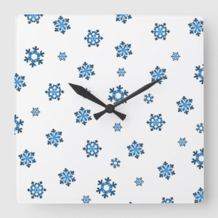 Relógio Quadrado Flocos de neve (Azul e Preto)