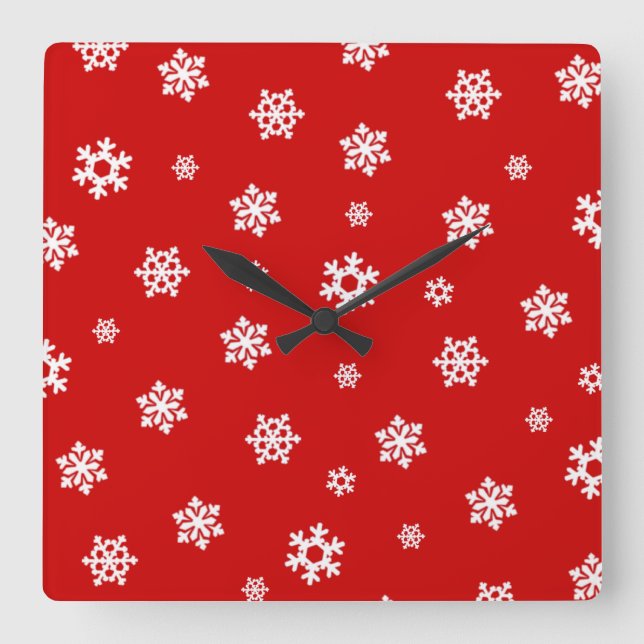 Relógio Quadrado Flocos de neve (brancos) [Padrão de Natal] (Frente)