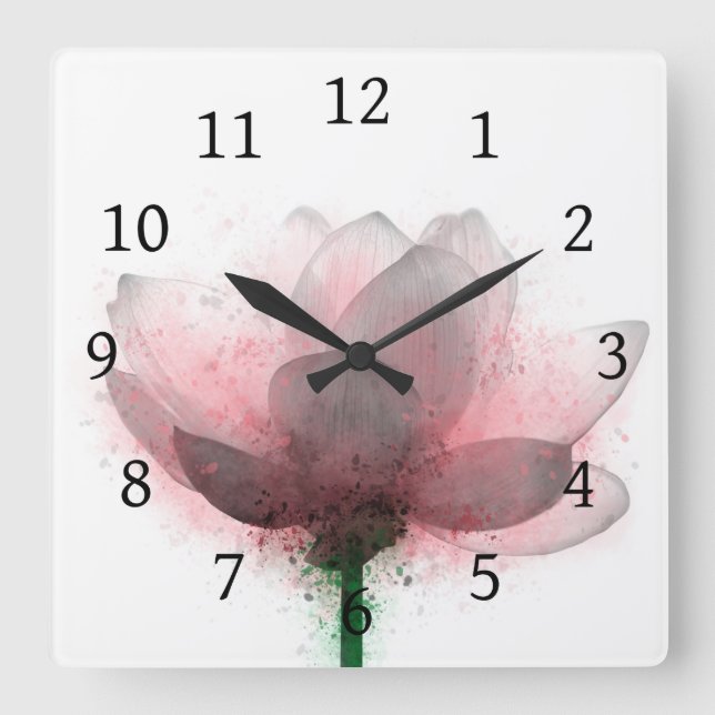 Relógio Quadrado flor 6 Lótus rosa (Frente)