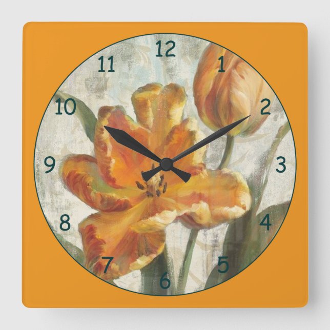 Relógio Quadrado Flor Amarelo Pastel (Frente)