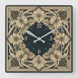 Relógio Quadrado Flor Art Déco
