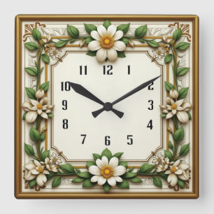 Relógio Quadrado Flor Art Déco