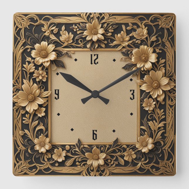 Relógio Quadrado Flor Art Déco (Frente)