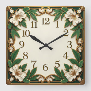 Relógio Quadrado Flor Art Déco