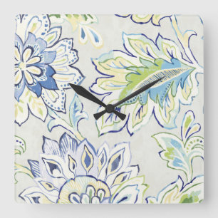 Relógio Quadrado Flor azul boémia