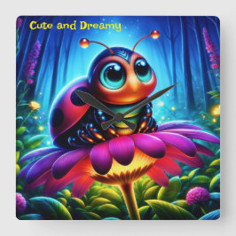 Relógio Quadrado Flor de fantasia brilhante de Ladybug encantada
