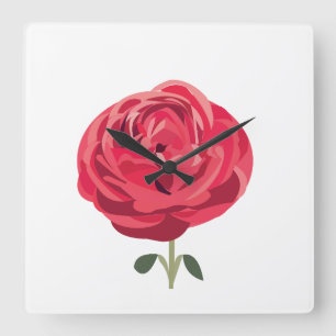 Relógio Quadrado Flor de Rosa Vermelha Rosa Vermelha Floral