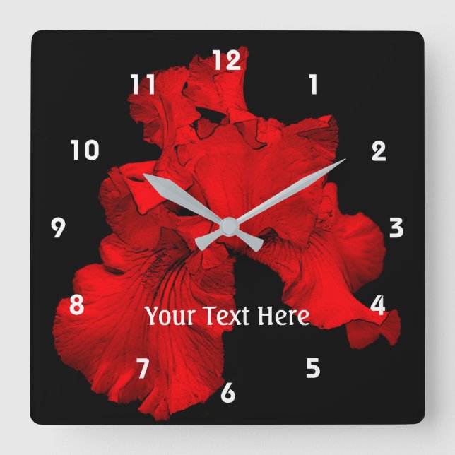 Relógio Quadrado Flor Íris Vermelha Quente (Frente)