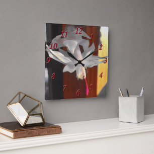 Relógio Quadrado Flor que do cacto do White Christmas do curvatura