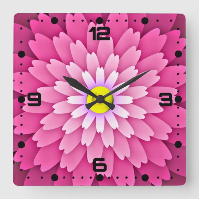 Relógio Quadrado Flor rosa-64655 (Frente)