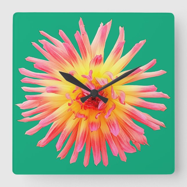 Relógio Quadrado Flor rosa e amarela (Frente)