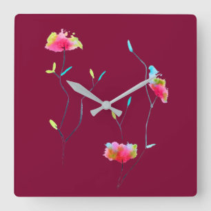 Relógio Quadrado Flor rosa japonês abstrato simples