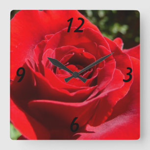 Relógio Quadrado Flor Rosa vermelha brilhante Flor