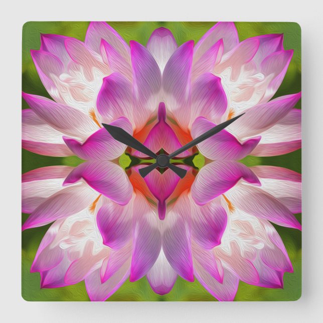Relógio Quadrado FLOR RÚPIDO - Arte Fractal - (Frente)